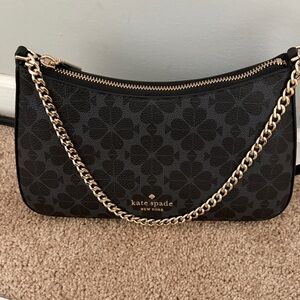 Kate Spade Black floral spade Pattern Shoulder Bag with Gold Chain and CB Strap